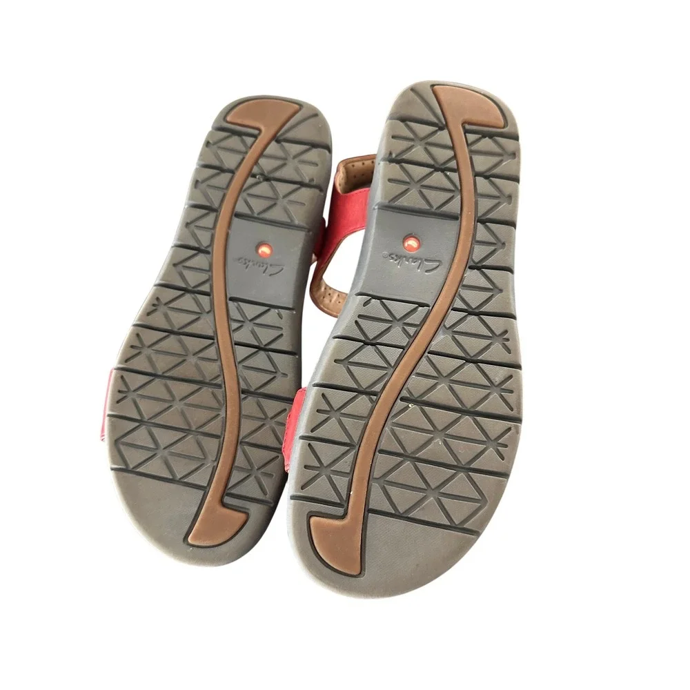 Clarks Artisan Red Leather Slingback Sandals‎ Perforated Bow 8.5 M 26124108
